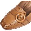 imageMona flying Womens Leather 7 cm Chunky Heel Loafers Pumps Square Toe High Heel Office Work Dress Shoes for LadiesTan