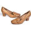 imageMona flying Womens Leather 7 cm Chunky Heel Loafers Pumps Square Toe High Heel Office Work Dress Shoes for LadiesTan
