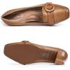 imageMona flying Womens Leather 7 cm Chunky Heel Loafers Pumps Square Toe High Heel Office Work Dress Shoes for LadiesTan
