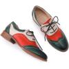 imageMona flying Womens Leather Oxfords Brogue Wingtips Lace up Flat Office Work Shoes for LadiesDark Greenredoffwhite