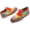 imageMona flying Womens Leather Perforated Laceup Oxfords Brogue Wingtip Derby Shoes for LadiesCoffeeyellowred