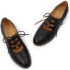 imageMona flying Womens Wingtip Oxfords Chunky Heel Lace up Dress Pumps Perforated Round Toe 4cm Mid Heel Leather Shoes for LadiesBlack