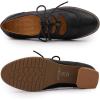imageMona flying Womens Wingtip Oxfords Chunky Heel Lace up Dress Pumps Perforated Round Toe 4cm Mid Heel Leather Shoes for LadiesBlack