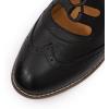 imageMona flying Womens Wingtip Oxfords Chunky Heel Lace up Dress Pumps Perforated Round Toe 4cm Mid Heel Leather Shoes for LadiesBlack