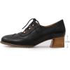 imageMona flying Womens Wingtip Oxfords Chunky Heel Lace up Dress Pumps Perforated Round Toe 4cm Mid Heel Leather Shoes for LadiesBlack