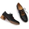 imageMona flying Womens Wingtip Oxfords Chunky Heel Lace up Dress Pumps Perforated Round Toe 4cm Mid Heel Leather Shoes for LadiesBlack