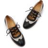 imageMona flying Womens Wingtip Oxfords Chunky Heel Lace up Dress Pumps Perforated Round Toe 4cm Mid Heel Leather Shoes for LadiesBlack Offwhite