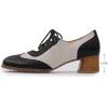 imageMona flying Womens Wingtip Oxfords Chunky Heel Lace up Dress Pumps Perforated Round Toe 4cm Mid Heel Leather Shoes for LadiesBlack Offwhite