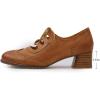 imageMona flying Womens Wingtip Oxfords Chunky Heel Lace up Dress Pumps Perforated Round Toe 4cm Mid Heel Leather Shoes for LadiesBrown
