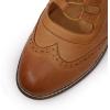 imageMona flying Womens Wingtip Oxfords Chunky Heel Lace up Dress Pumps Perforated Round Toe 4cm Mid Heel Leather Shoes for LadiesBrown