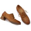 imageMona flying Womens Wingtip Oxfords Chunky Heel Lace up Dress Pumps Perforated Round Toe 4cm Mid Heel Leather Shoes for LadiesBrown