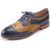 imageMona flying Leather Flat Oxfords for Women Lace up Brogue Wingtips for LadiesBlue Brown