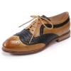 imageMona flying Leather Flat Oxfords for Women Lace up Brogue Wingtips for LadiesBrown Black