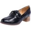 imageMona flying Womens Leather 4 cm Mid Chunky Heel Wingtip Oxfords Brogue Lace up Dress Pumps Heel Office Work Shoes for LadiesBlack