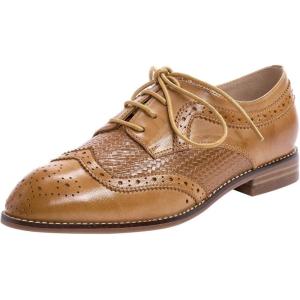 imageMona flying Leather Flat Oxfords for Women Lace up Brogue Wingtips for LadiesPale Brown