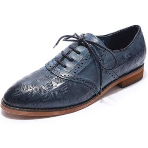 imageMona flying Womens Comfortable Saddle Oxfords Brogue Laceup Leather Shoes for LadiesBlue