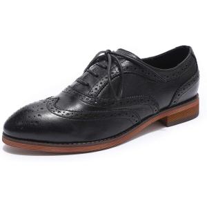 imageMona flying Womens Comfortable Wingtip Oxfords Brogue Saddle Laceup Leather Shoes for LadiesBlack