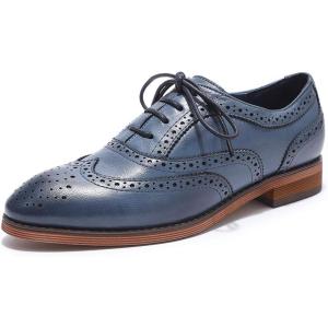 imageMona flying Womens Comfortable Wingtip Oxfords Brogue Saddle Laceup Leather Shoes for LadiesBlue