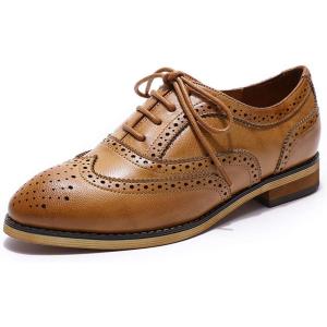 imageMona flying Womens Comfortable Wingtip Oxfords Brogue Saddle Laceup Leather Shoes for LadiesBrown