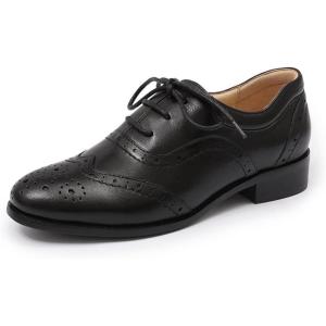 imageMona flying Womens Leather Oxfords Brogue Wingtips Lace up Flat Office Work Shoes for LadiesBlack