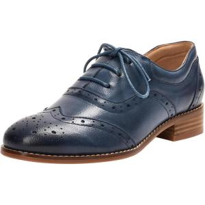 imageMona flying Womens Leather Oxfords Brogue Wingtips Lace up Flat Office Work Shoes for LadiesBlack Blue