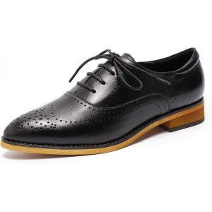 imageMona flying Womens Leather Perforated Laceup Oxfords Brogue Derby Shoes for LadiesBlack