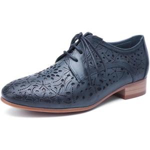 imageMona flying Womens Leather Perforated Laceup Oxfords Brogue Derby Shoes for LadiesBlue