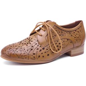 imageMona flying Womens Leather Perforated Laceup Oxfords Brogue Derby Shoes for LadiesBrown