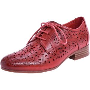 imageMona flying Womens Leather Perforated Laceup Oxfords Brogue Derby Shoes for LadiesDeep Red