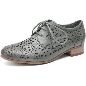 imageMona flying Womens Leather Perforated Laceup Oxfords Brogue Derby Shoes for LadiesGrey