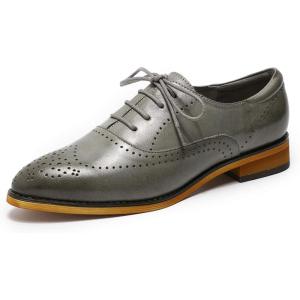 imageMona flying Womens Leather Perforated Laceup Oxfords Brogue Derby Shoes for LadiesLight Grey