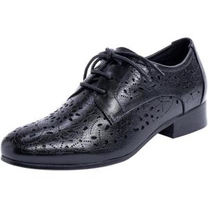 imageMona flying Womens Leather Perforated Laceup Oxfords Brogue Derby Shoes for LadiesPure Black