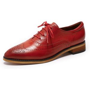 imageMona flying Womens Leather Perforated Laceup Oxfords Brogue Derby Shoes for LadiesRed
