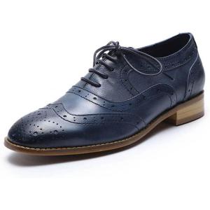 imageMona flying Womens Leather Perforated Laceup Oxfords Brogue Wingtip Derby Shoes for LadiesBlue