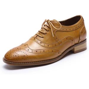 imageMona flying Womens Leather Perforated Laceup Oxfords Brogue Wingtip Derby Shoes for LadiesBrown