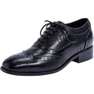 imageMona flying Womens Leather Perforated Laceup Oxfords Brogue Wingtip Derby Shoes for LadiesDark Black