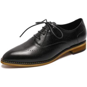 imageMona flying Womens Pointed Toe Leather Oxfords Brogue Stylish Lace up Leather Shoes for WorkBlack