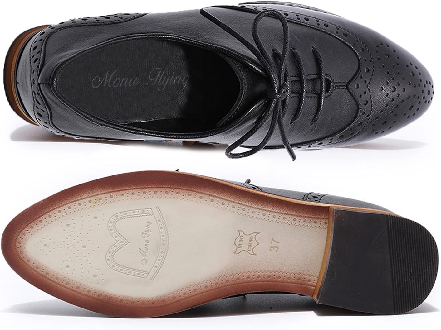 imageMona flying Wingtip Oxfords for Women Laceup Leather Shoes for LadiesBlack