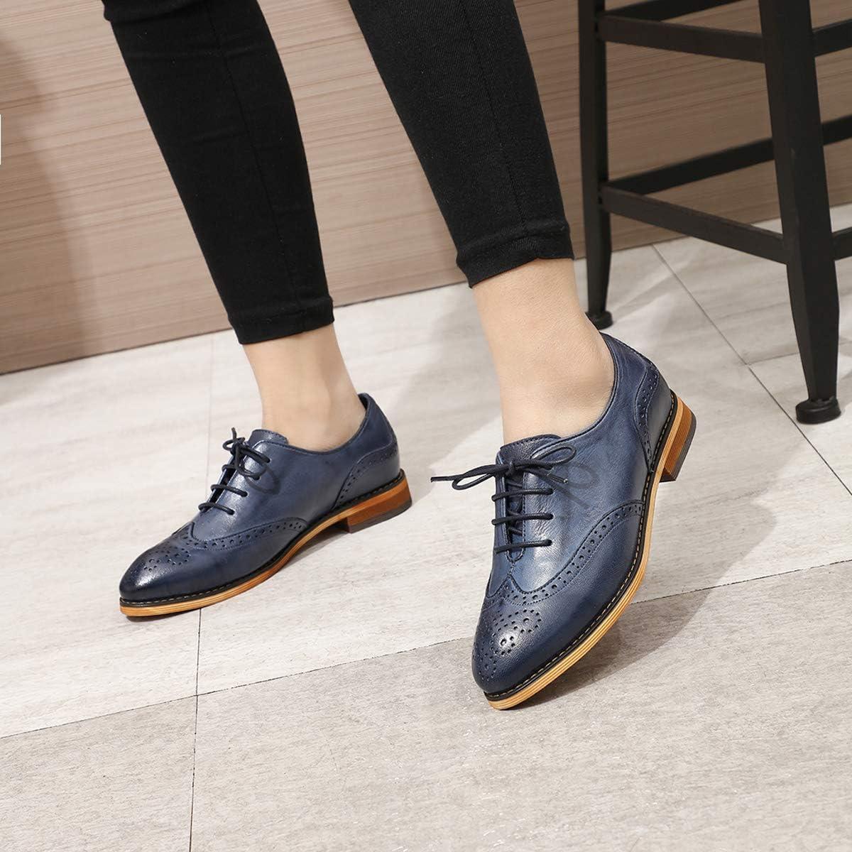 imageMona flying Wingtip Oxfords for Women Laceup Leather Shoes for LadiesBlue