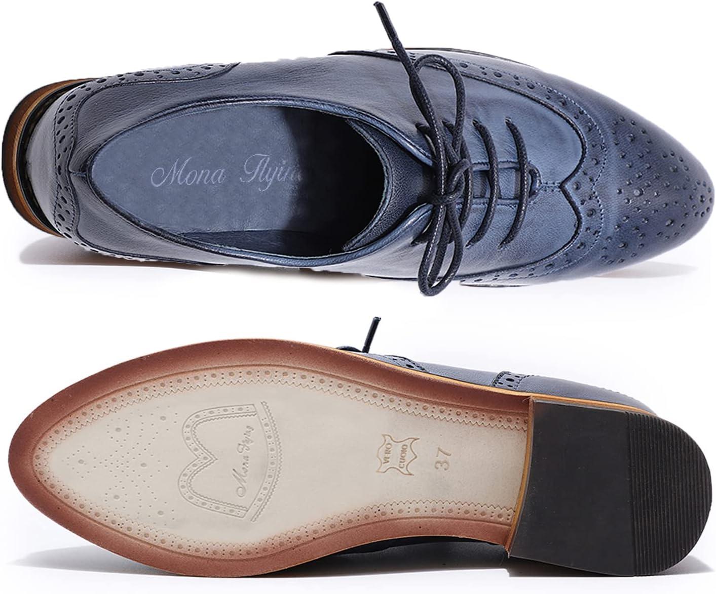 imageMona flying Wingtip Oxfords for Women Laceup Leather Shoes for LadiesBlue