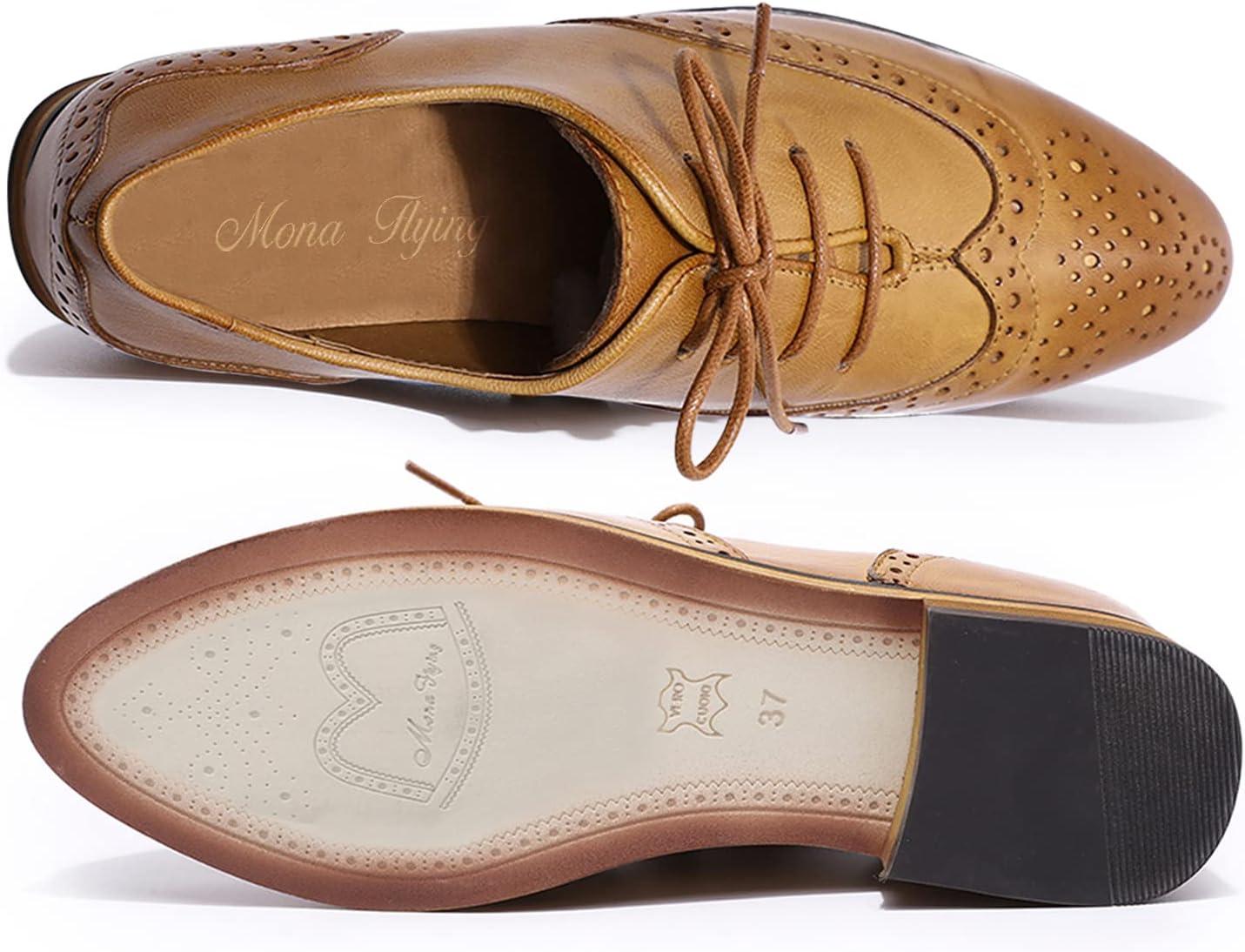 imageMona flying Wingtip Oxfords for Women Laceup Leather Shoes for LadiesBrown