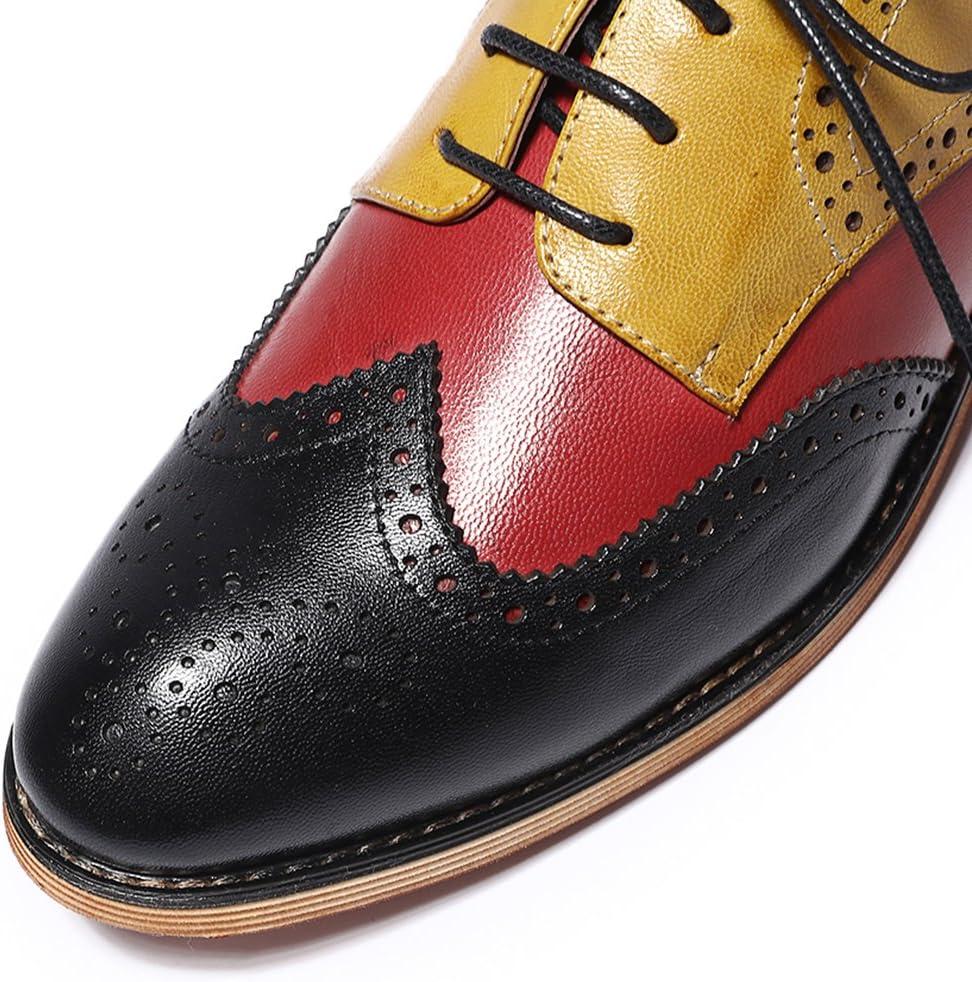 imageMona flying Womens Comfortable Multicolored Wingtip Oxfords Brogue Laceup Leather Shoes for Womens LadiesBlackredyellow