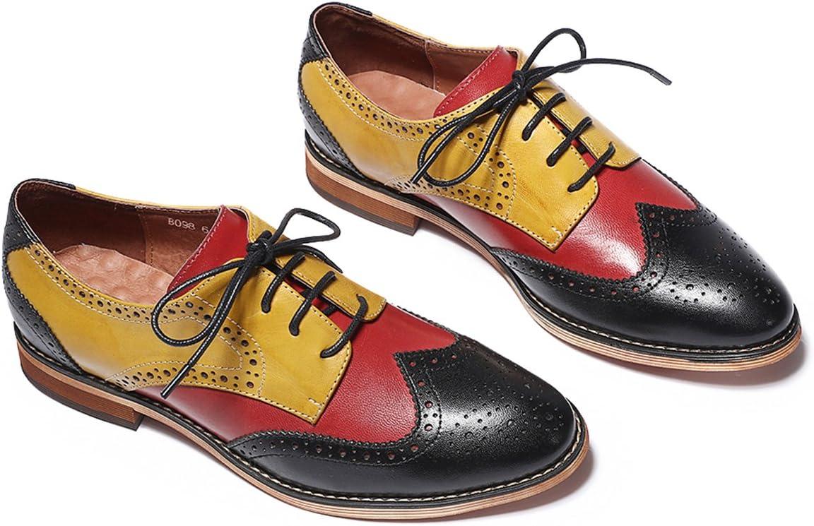 imageMona flying Womens Comfortable Multicolored Wingtip Oxfords Brogue Laceup Leather Shoes for Womens LadiesBlackredyellow