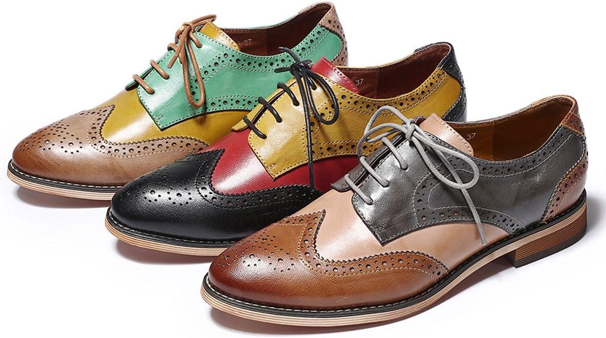 imageMona flying Womens Comfortable Multicolored Wingtip Oxfords Brogue Laceup Leather Shoes for Womens LadiesBlackredyellow