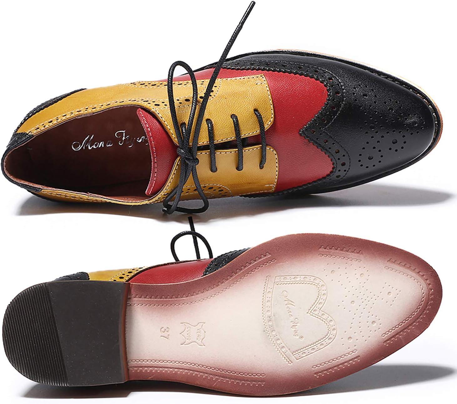 imageMona flying Womens Comfortable Multicolored Wingtip Oxfords Brogue Laceup Leather Shoes for Womens LadiesBlackredyellow