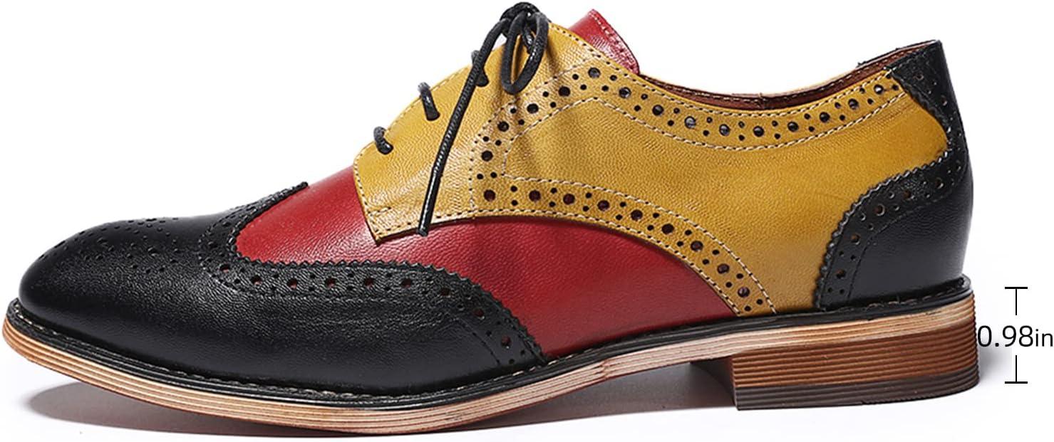 imageMona flying Womens Comfortable Multicolored Wingtip Oxfords Brogue Laceup Leather Shoes for Womens LadiesBlackredyellow