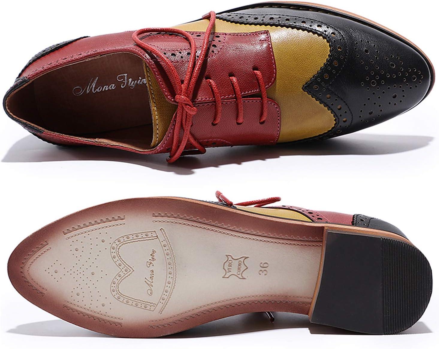 imageMona flying Womens Comfortable Multicolored Wingtip Oxfords Brogue Laceup Leather Shoes for Womens LadiesBlackyellowred