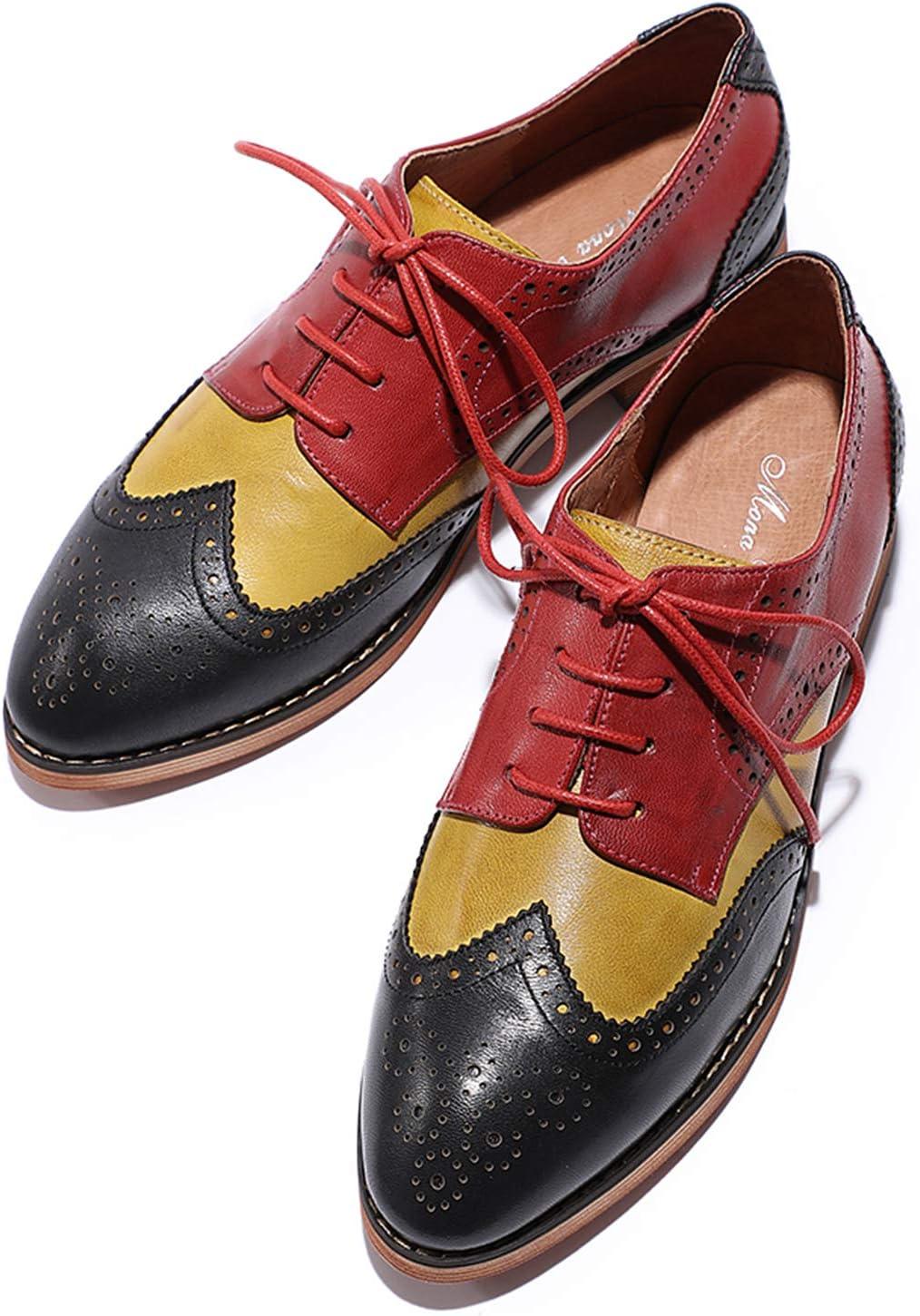 imageMona flying Womens Comfortable Multicolored Wingtip Oxfords Brogue Laceup Leather Shoes for Womens LadiesBlackyellowred