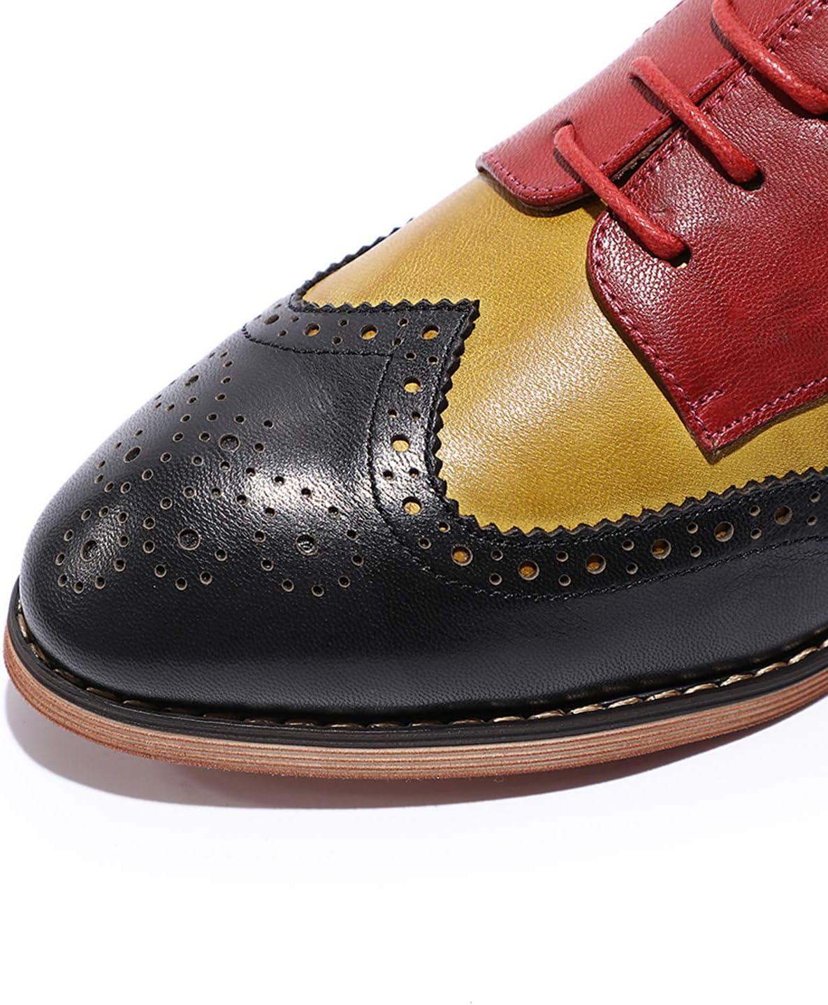 imageMona flying Womens Comfortable Multicolored Wingtip Oxfords Brogue Laceup Leather Shoes for Womens LadiesBlackyellowred