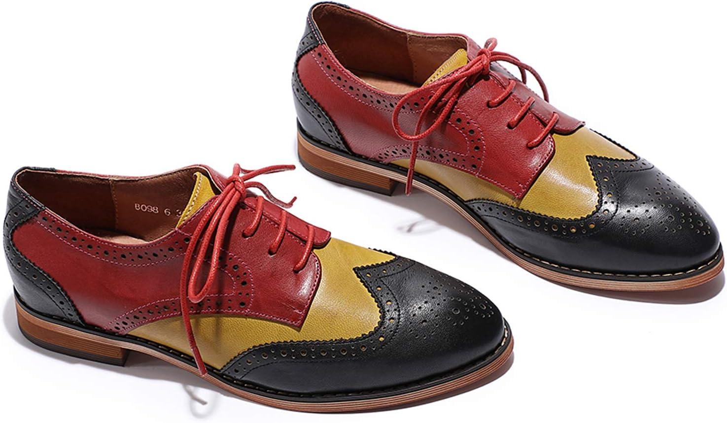 imageMona flying Womens Comfortable Multicolored Wingtip Oxfords Brogue Laceup Leather Shoes for Womens LadiesBlackyellowred